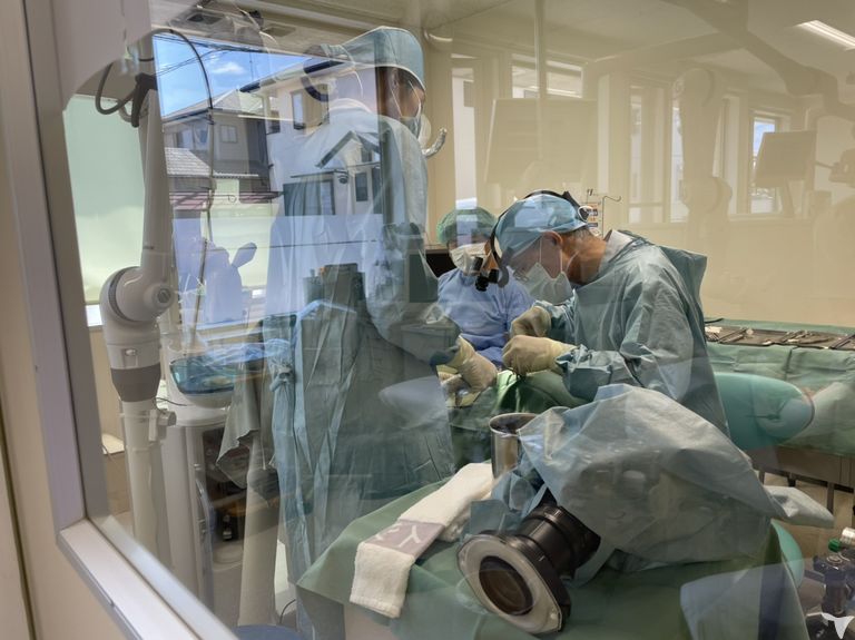 手術室にてインプラント中